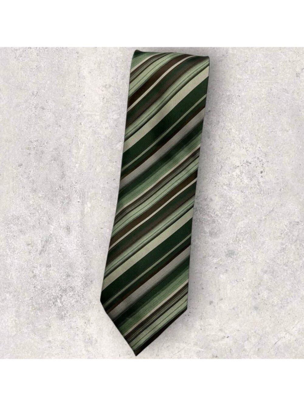 ALTEA Silk Tie ITALY XL Green Brown Striped W:3.5" EUC